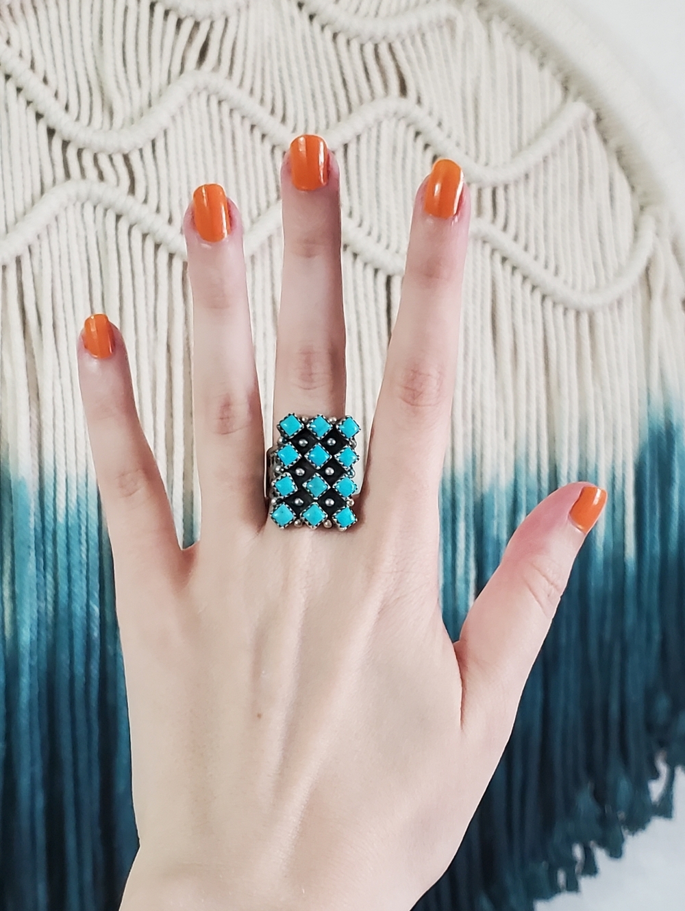 Needlepoint Turquoise Set - Navajo Made - Picture 10 of 13